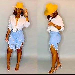 Ripped blue Jean shorts